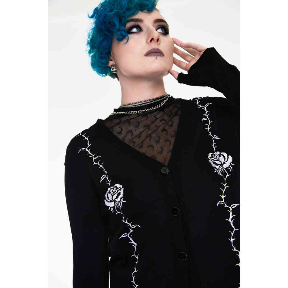 Jawbreaker - Thorns & Roses Thumb Mitten Lange cardigan - Zwart